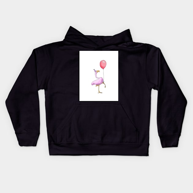 Flamingo with Balloon - Happy Birthday Kids Hoodie by trippyart